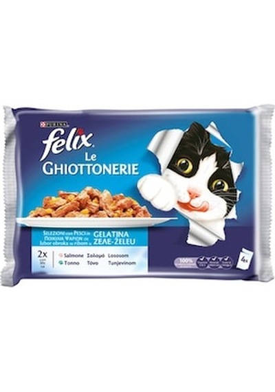 Purina Felix Somon ve Ton Balıklı Pouch Yetişkin Kedi Yaş Mama 4 x 100 G