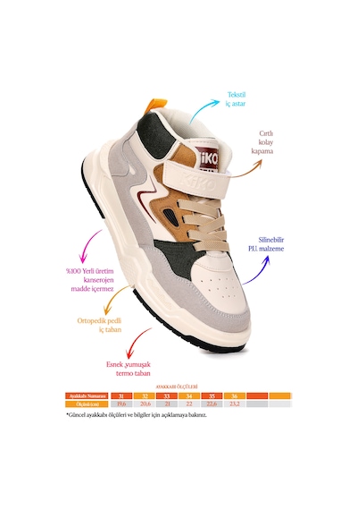 Kiko Kids Hayka-3 Cırtlı Erkek Çocuk Spor Ayakkabı Krem - Haki Krem - Haki