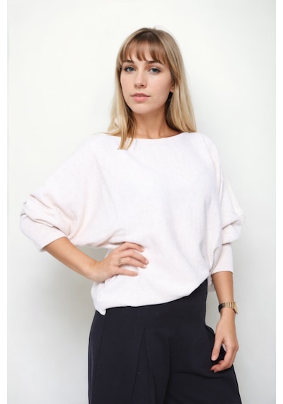 Vitrin Geniş Yaka Yarasa Kol Oversize Triko Bluz Taş
