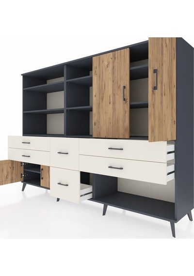 Hyperion Dolap 10 Raflı 6 Çekmeceli 4 Kapaklı 220x44x163 Antrasit Antrasit-çam/aytaşı Hyperion Dolap 10 Raflı 6 Çekmeceli 4 Kapaklı 220x44x163 Antrasit Antrasit-çam/aytaşı
