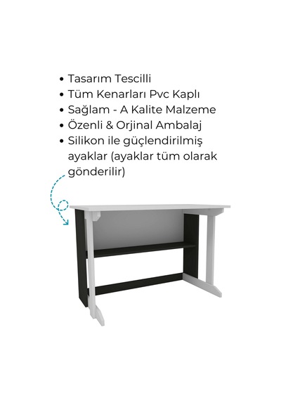 Enda Home Pillar Kütüphaneli Geniş Çalışma Masası 100x56 Cm Antrasit - Beyaz