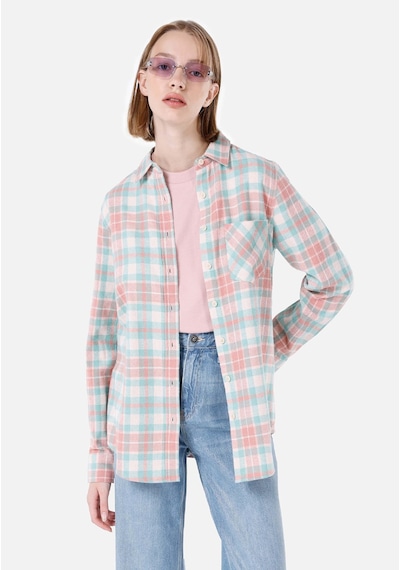 Colin's Colins Regular Fit Shirt Neck Ekoseli Kadın Yeşil Uzun Kol Gömlek Cl1067154 Q1.v1 Mgr Mint Yeşili