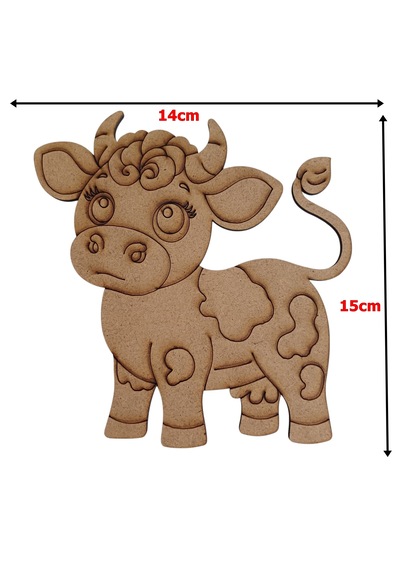 Ahşap Boyanabilir İnek Figürü 15x14 Cm - 3mm Mdf Çiftlik Serisi Eğitici Boyama Seti 10 Adet