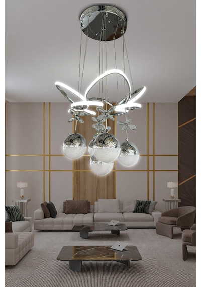Kral Tacı Led Avize 5 Toplu Led Avize - - Kumandalı / Krom Krom