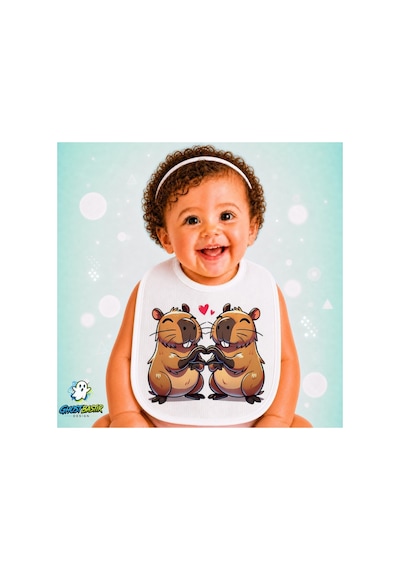 Capybara Keten Bebek Mama Önlüğü Yumuşak - Emici - Yıkanabilir - Özel Tasarım P032 Çok Renkli