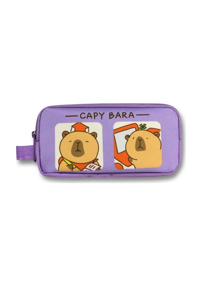 Capybara İki Bölmeli Capybara Baskılı Lila Kız Çocuk Kalem Çantası - 6217