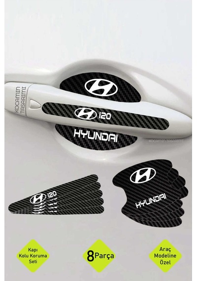 Dekoratif Hyundai İ20 Karbon Kapı Kolu Koruma Seti Şık Beyaz Yazılı 8 Parça Koruyucu Folyo