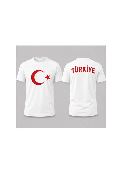 Herkesemoda Türkiye Baskı Detaylı Basic T-shirt Beyaz