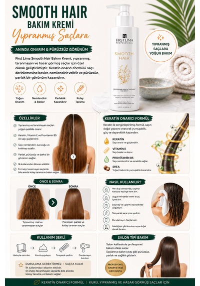 Kabarma Karşıtı Saç Kremi Anında Yumuşatma Elektriklenme Önleyici Durulanmayan Smooth Hair Krem 200 Ml
