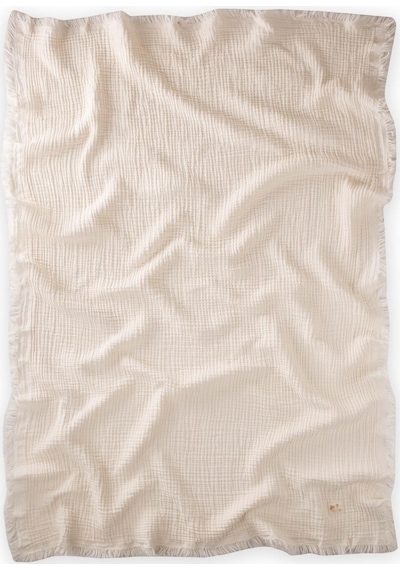 Cigit Dört Kat Püsküllü Müslin Battaniye 80x120 Cm Naturel Krem