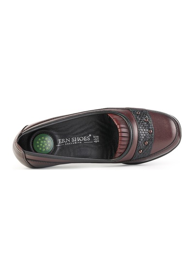 Ern Shoes Kadın Tam Ortopedik İçi Hakiki Deri Günlük Klasik Anne Ayakkabı Bordo