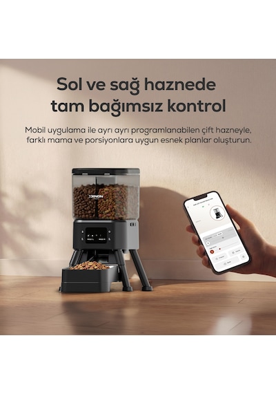 Xenon Smart Akıllı Mama Kabı Çift Hazneli, Bağımsız Kontrol, Wifi, Çelik Kase, Yükseltilmiş Tasarım X8615 3976,14