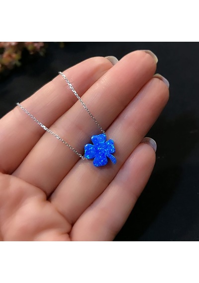 Stela Opal Yonca Gümüş Kolye Mavi