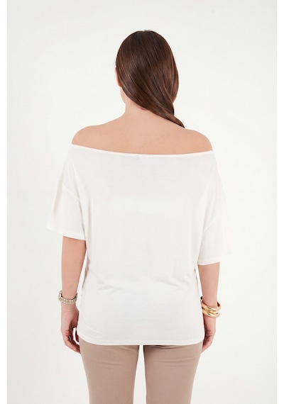 Lela Standart Fit Drape Detaylı Yarasa Kol T Shirt Bayan T Shirt 5866962 Ekru