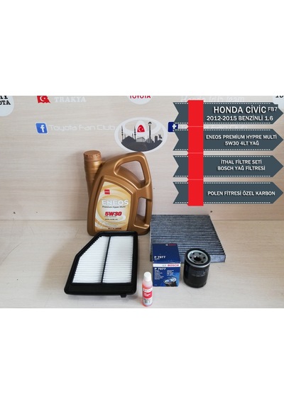 Honda Civic 2012-2015 Fb7 Eneos 5w30 Yağ 4lt - İthal Filtre Seti