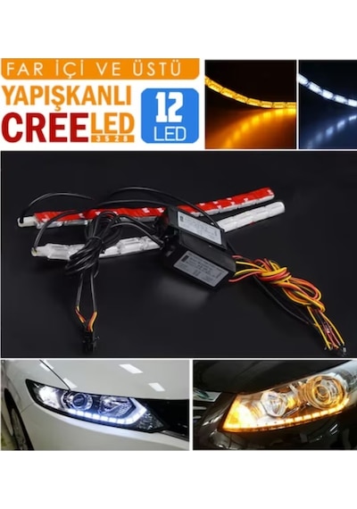 Far İçi Far Üstü Su Geçirmez Kayar Led Sinyalli 12 Led Yapışkanlı