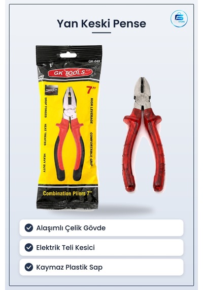 Saplı Yan Keski Pense 180 Mm Alaşımlı Çelik Elektrik Teli Kesici
