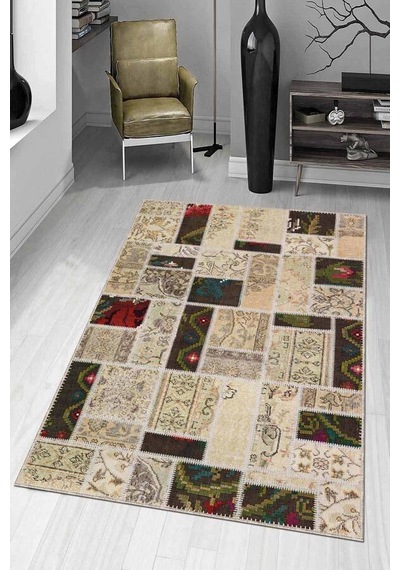 Renkli Kaymaz Tabanlı Yıkanır Patchwork Mutfak Halısı Ar1060n11 Çok Renkli