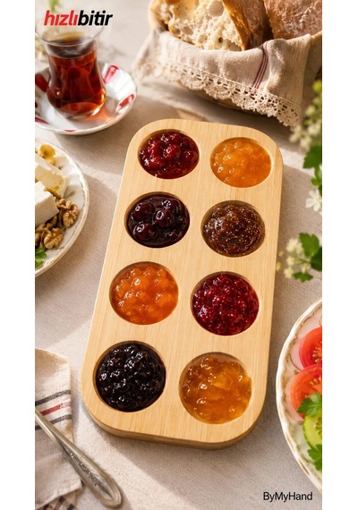 Bymyhand Bambu Doğal Ahşap 8'li Bölmeli Yumurtalık Reçellik Ve Sosluk 8'li Kahverengi