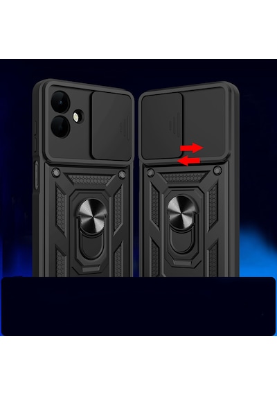 Subutu Galaxy A07 Kılıf Magnetik Standlı Kamera Korumalı Zore Sürgülü Vega Kapak - Mavi Mavi