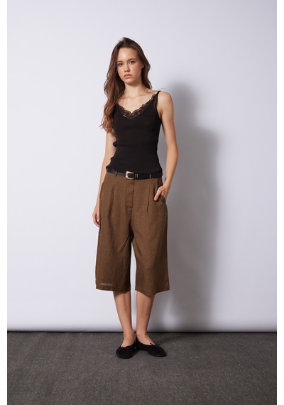 Keten Karışımlı Bermuda Olive