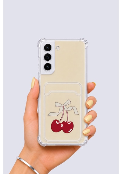Samsung Galaxy Uyumlu S22 Kartlıklı Kiraz Desenli Kılıf