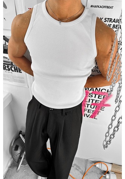 Beyaz Cozy Basic Tank Top Likralı Premium Fitilli Atlet Beyaz