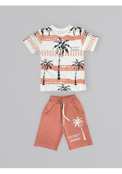 Mnk Baby & Kids Baskılı Erkek Çocuk Tişört Şortlu Takım M00715 Turuncu