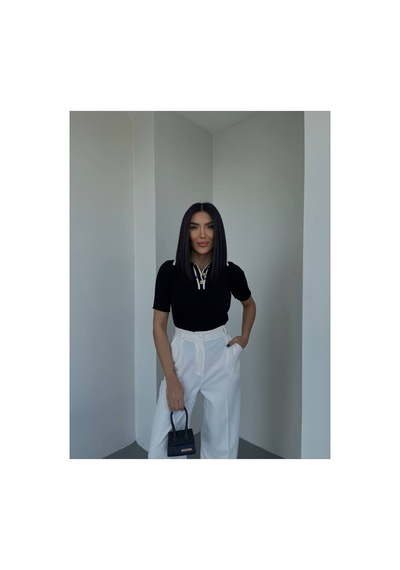 De Pose Kadın Polo Yaka Kısa Kollu Premium Triko T-shirt Siyah