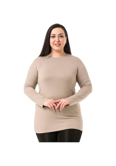 Disentis Büyük Beden Bisiklet Yaka Uzun Kollu Viskon Kum Rengi Body Kum Kum Rengi