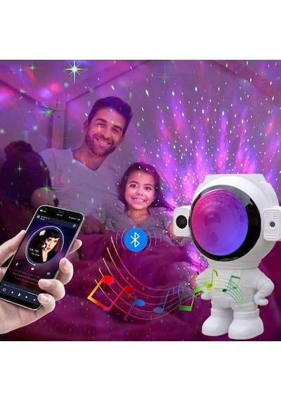 Upway Astronot Bluetooth Hoparlör Galaksi Yıldız Projektör Kumandalı Gece Lambası Beyaz