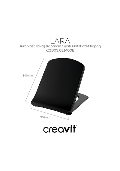 Creavit Lara Kanallı Kömür Karası Duvara Sıfır Klozet Takımı Lr360, Creavit Lara Duroplast Yavaş Kapak Mat Siyah
