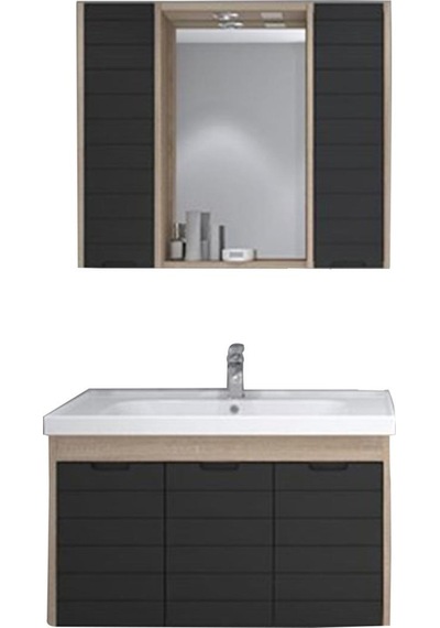 Denko Mostar 90 Cm Mdf Lake Banyo Dolabı Takımı-Siyah Çok Renkli Denko Mostar 90 Cm Mdf Lake Banyo Dolabı Takımı-Siyah Çok Renkli