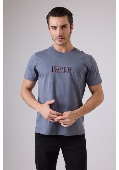 Marıne Tee Deniz Temalı Ribana Bisiklet Yaka Pamuk T-shirt-3122 Soluk Arduvaz Mavisi