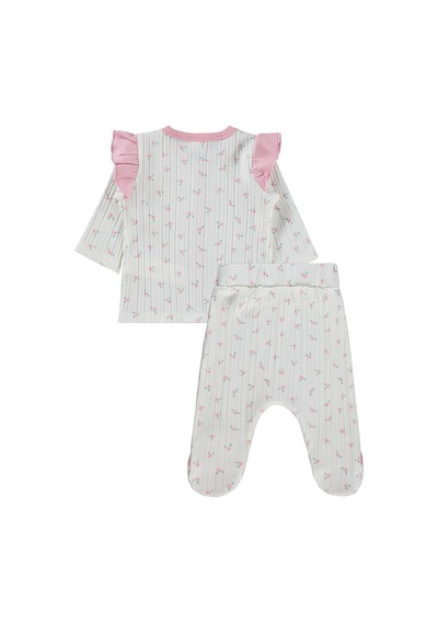 Civil Baby Çiçek Empirme Fırfırlı 1-9 Ay Pijama Takımı - Ekru