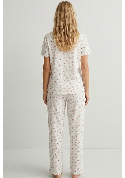Siyah İnci İnce Soft Örme Mevsimlik Pijama Takımı 8003 Pembe Bordo Çiçek