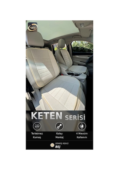 Fiat Egea Cross 2020-2026 Ön Ve Arka Koltuk Terletmez Dolgulu Keten Koltuk Minder / Kılıf Set Bej
