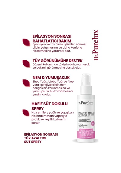 Epilasyon Sonrası Tüy Azaltıcı & Tüy Süt Sprey Rahatlatıcı Hassas Bakım 100 Ml