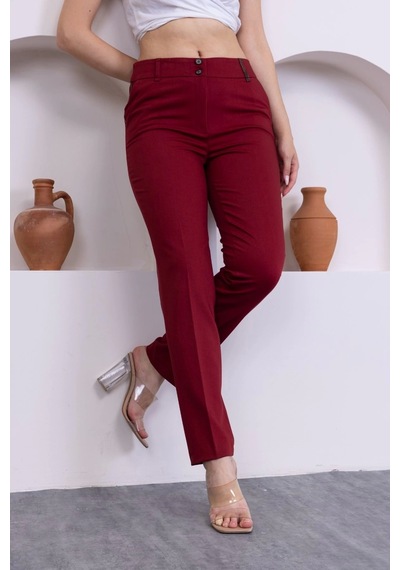 Lodmela Deri Detaylı Cepli Bilek Boy Pantolon 3146-bordo Bordo