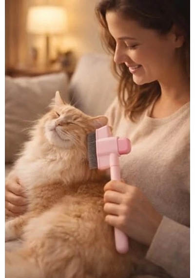 Kedi Köpek Tüy Bakım Tarağı, Ergonomik Pembe Tasarım 0