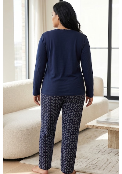 Siyah İnci Pamuklu Likralı Büyük Beden Battal Boy Örme Pijama Takım26240907 Lacivert Siyah İnci Pamuklu Likralı Büyük Beden Battal Boy Örme Pijama Takım26240907 Lacivert