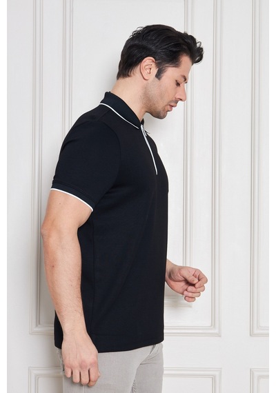 Erkek Jeuss Oysho Kumaş Fermuarlı Yakalı Siyah Tshirt