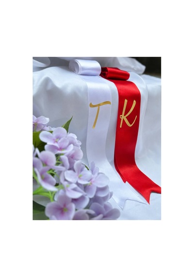 Gelin Damat Takı Kurdelesi Kırmızı- Beyaz - Kişiye Özel Kırmızı - Beyaz