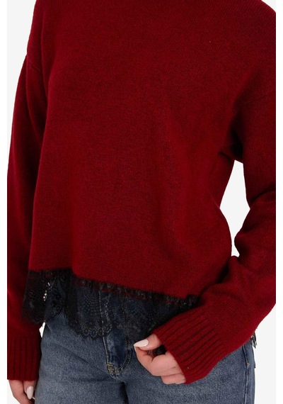 Defacto Regular Fit Balıkçı Yaka Etek Ucu Dantel Detaylı Kazak G8552ax25wnbr100 Bordo-br100