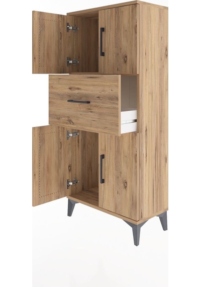 Arges Dolap Tek Raflı Tek Çekmeceli 4 Kapaklı 60x30x134 Çam-çam Çam