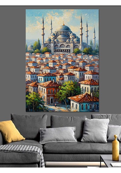 Ahşap Tablo Şehir Silüeti Ve Tarihi İstanbul