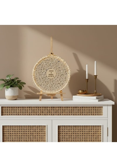 Düğün-nişan Beyaz Mdf 50 Cm Yuvarlak Misafir-hatıra Anı Kutusu-defteri + Şövale Ve Kalem Hediyeli Beyaz