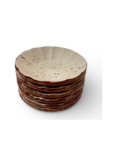 6 Lı Seramik Çay Tabak, Krem Çay Tabağı Çap:10cm Karışık
