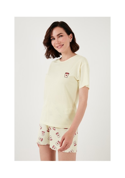 Lela Regular Fit Kısa Kollu Şortlu Bayan Pijama Takımı 65740103 Bej-Pembe
