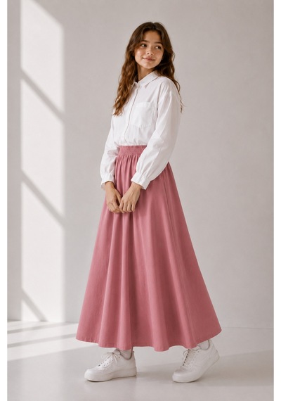 Angel&co. Girls Clothing Modest Uzun Kız Çocuk Mevsimlik Etek- Soft Mercan - 791131271 Soft Mercan